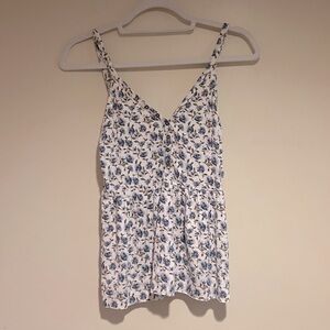 American Eagle Soft & Sexy White and Blue Floral Tank Top Sz Sm